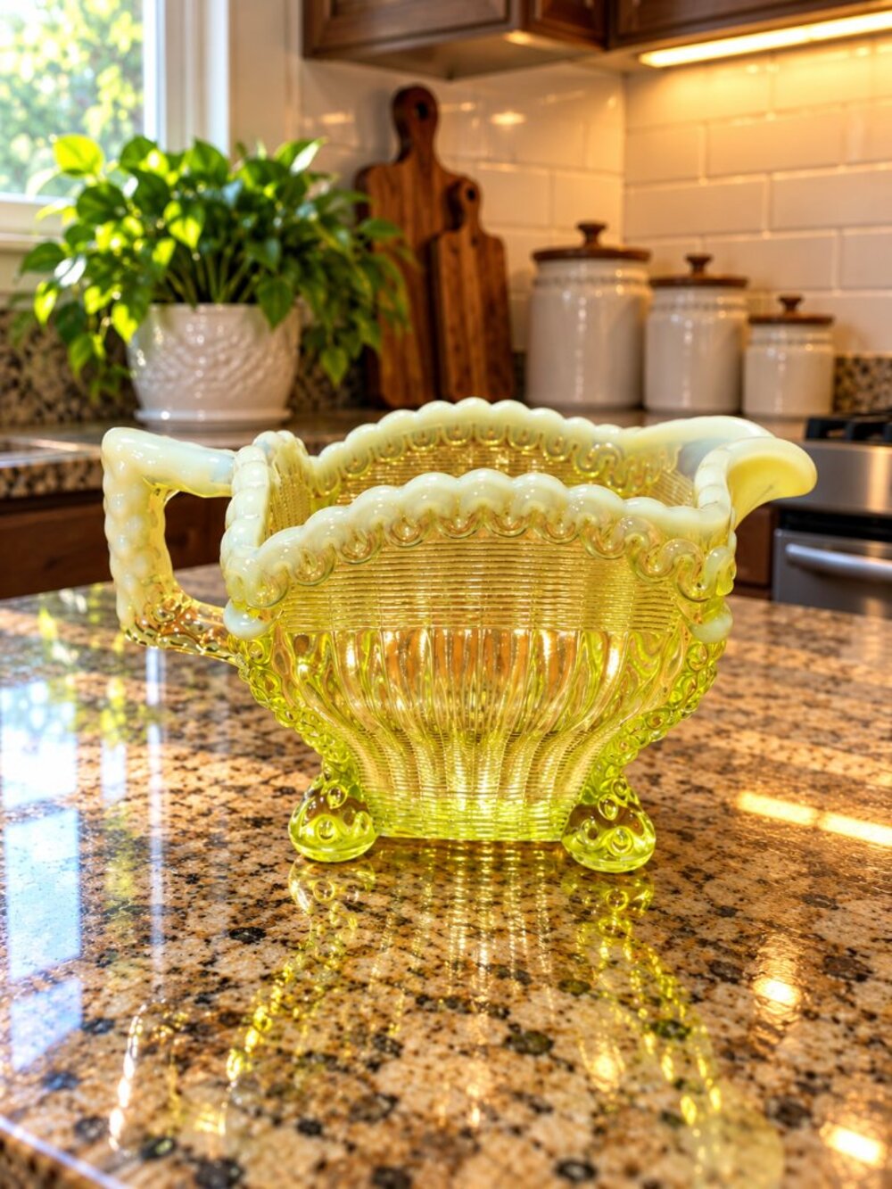MINT Antique Northwood Vaseline Glass Alaska Creamer 💎 Uranium Glow!